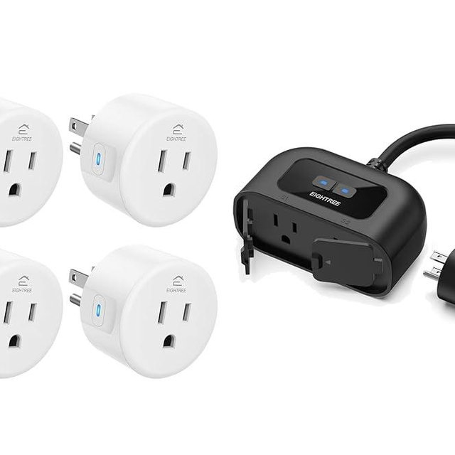 EIGHTREE Outdoor Smart Plug Waterproof IP44, Smart Outlet Plug with 2 Independently Controlled Outlets, Compatible with Alexa and Google Assistant, Voice & Remote Control, Timer&Schedule, 2.4GHz Only