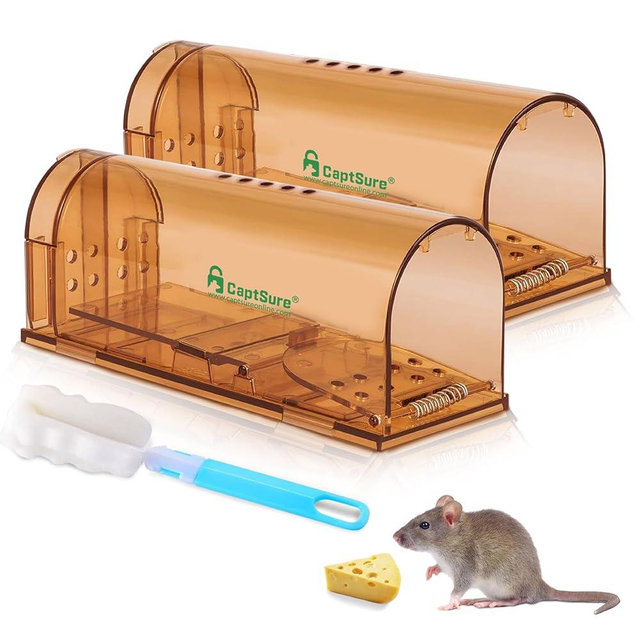 CaptSure™ 2-Pack Humane Mouse Traps Indoor for Home - Small Live Mouse Trap Catch and Release, Mice Traps for House Indoor & Outdoor - Reusable Catcher & No Kill Traps for Rodent/Voles
