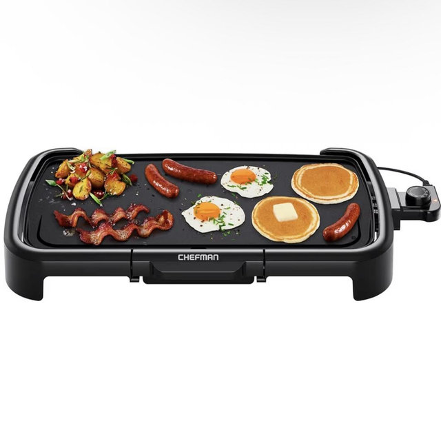 Chefman XL Electric Griddle with Removable Temperature Control, Immersible Flat Top Grill, Burger, Eggs, Pancake Griddle, Nonstick Extra Large Cooking Surface, Slide Out Drip Tray, 10 x 20 Inch