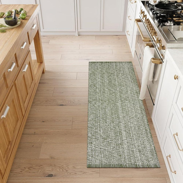 LEEVAN Washable Runner Rug 2'x6', Green Woven Hallway Runner Rug Reversible Bathroom Runner Rug, Cotton Low Profile Entryway Rug, Farmhouse Bedroom Rug Modern Kitchen Runenr Rug Long Carpet Foyer
