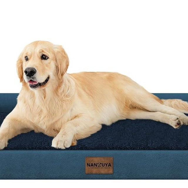 Large Dog Bed Orthopedic Washable: Beds Bolster XL Bed Big XLarge Dogs Memory Foam Sofa Couch Waterproof Removable Cover - Navy Blue