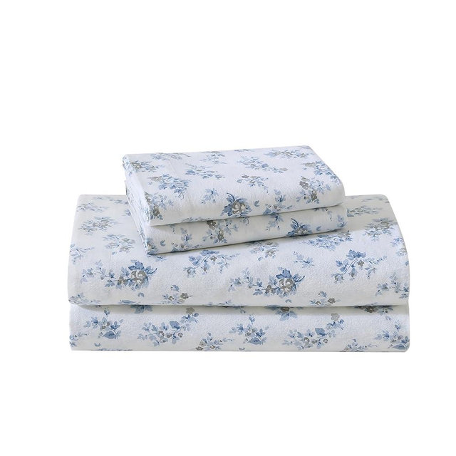 Laura Ashley - Queen Sheets, Cotton Flannel Bedding Set, Brushed for Extra Softness & Comfort (Audrey Grey, Queen)