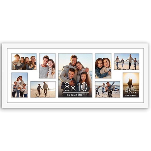 Americanflat 12x30 Collage Picture Frame with Polished Plexiglass - Multi Picture Frames Fit One 8x10 and Eight 4x6 Photos or Use as One 12x30 Frame - Signature Collection - White