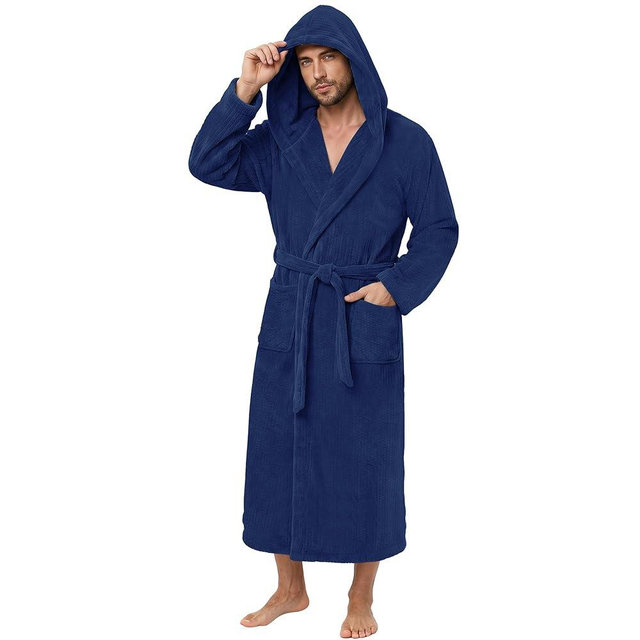 PJGGZ Men's Bathrobes with Hood, Soft Long Towel Robe for Men - Super Absorbent Quick Dry yet Warm