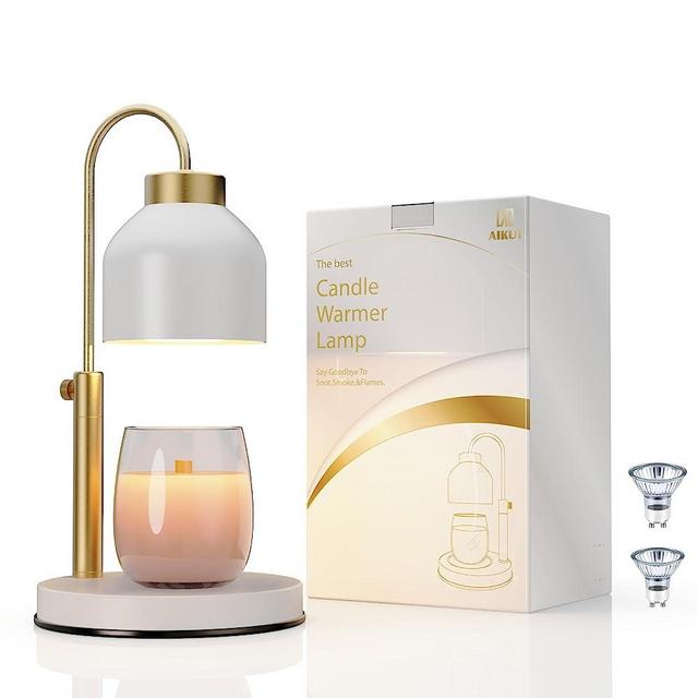 AIKUT Candle Warmer Lamp, with 2 Bulbs,Timer & Dimmer,Compatible with Large Yankee Candle Jars,3 Wick Candles,Height Adjustable Electric Top Candle Melter,White,110-120v