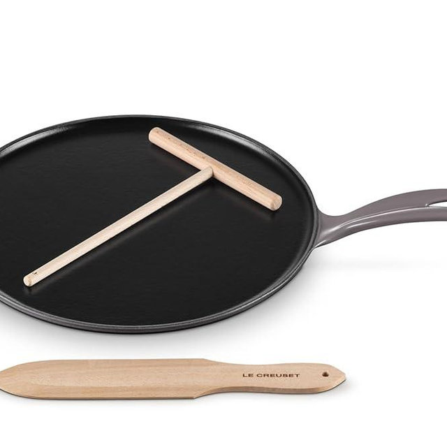 Le Creuset Enameled Cast Iron Traditional Round Crepe Pan, 10.25", Oyster