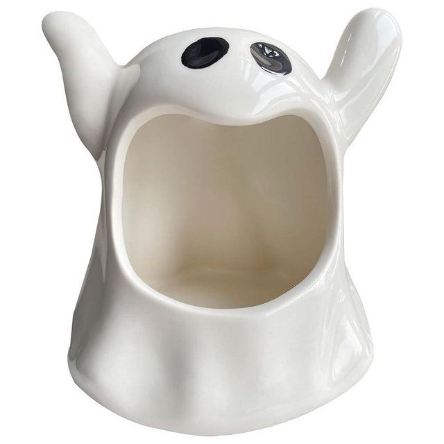 KISWIAR 1 Pcs Ghost Shaped Ceramic Candy Dish,Halloween Candy Bowls,Ceramic Ghost Jewelry Box,Ghost Halloween Decor,Halloween Cookie Jar,for Trick Or Treat Halloween Party Decor
