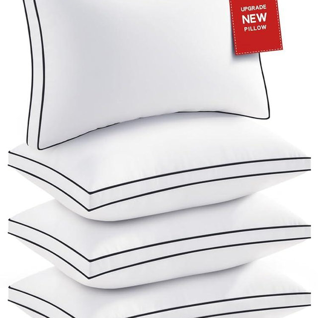Premium Pillows King Size Set of 4, Fluffy and Supportive 7D Down Alternative Bed Pillows, Luxury Soft Hotel Quality Gusseted Pillow for Side Back Stomach Sleepers, Relief Neck Head and Shoulder Pain