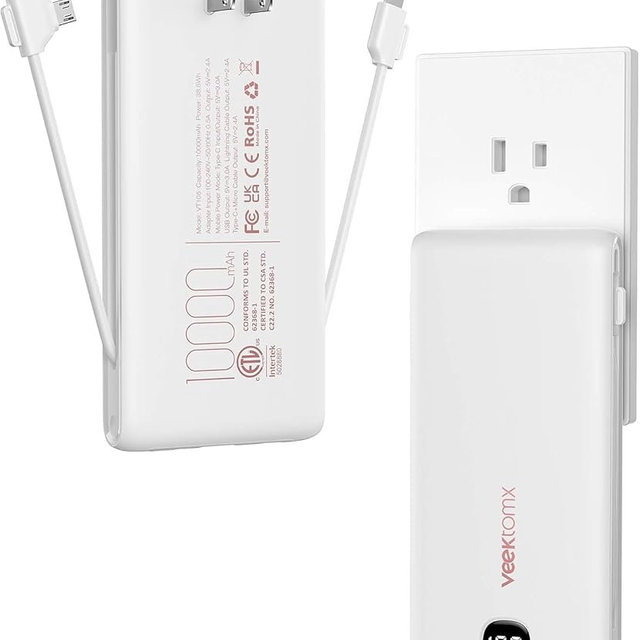 VEEKTOMX Portable Charger with Built in Cables 10000mAh, Power Bank for iPhone with Wall Plug, Travel Essential Fast Charging Slim USB C External Battery Pack for iPhone 17/16/15, Samsung, iPad, etc