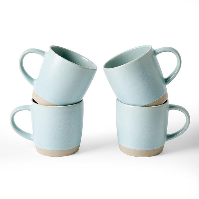 famiware Coffee Mugs Set of 4, Milkyway 13 oz Mug Set, Ceramic Cup Set with Handle for Coffee, Tea, Cocoa, Milk, Light Blue