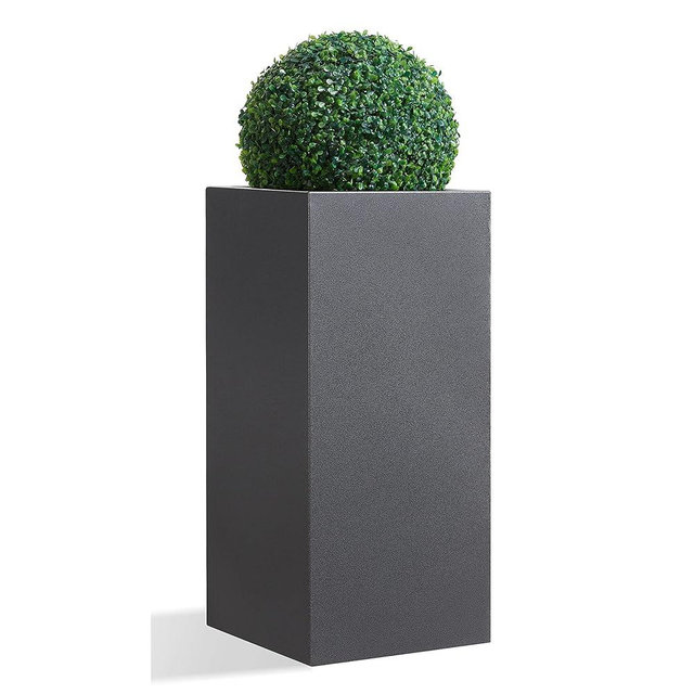 Wallowa Metallic Heavy Tall Outdoor/Indoor Planter Box, Seamless Metal Planter, Rectangular, 14”Lx14”Wx30”H, 25 Pounds, Dark Gray, No Assembly, 1 Pack