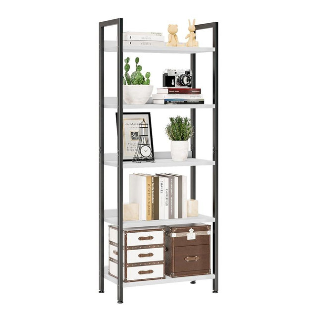 NUMENN Bookshelf, 5 Tier Bookshelves, Home Office Bookcase Shelf Storage Organizer, Free Standing Storage Shelving Unit for Bedroom, Living Room and Home Office, White&Black