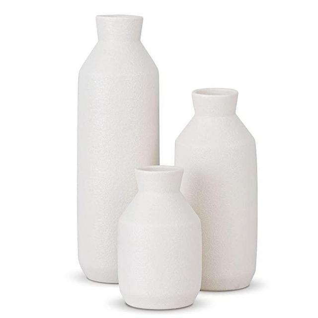 Labcosi Ceramic Vase, White Flower Vase for Centerpieces, Farmhouse Vase Set for Shelf, Coffee Table, Living Room, Modern Home Decor, Set of 3