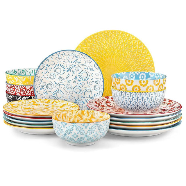 vancasso SELENE Plates and Bowls Set for 6, 18 Pieces Dinnerware Sets, Mircowave and Dishwasher Safe Dishes Set, Porcelain Pastel Dinnerware