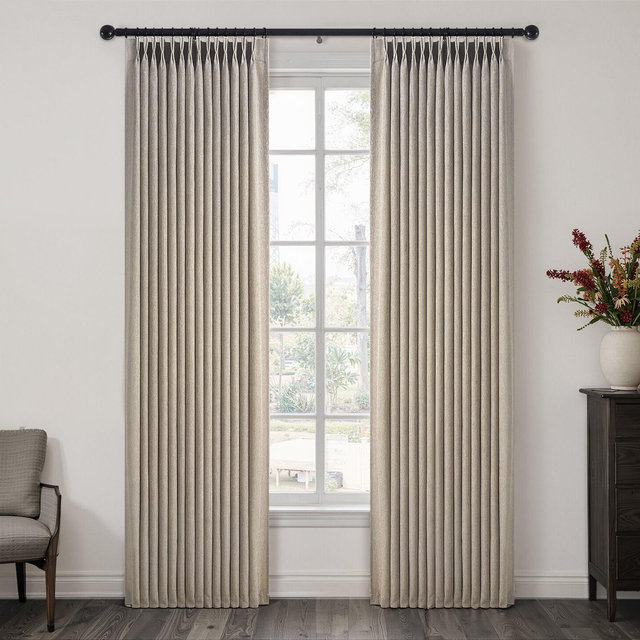 Linen Pinch Pleated Curtains 84 Inch Length 2 Panels for Living Room Bedroom Linen Textured Semi Sheer Privacy Window Drapes