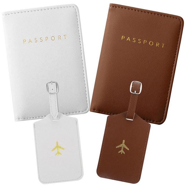2 Pieces Passport Covers and 2 Pieces Luggage Tags, Passport Holder Travel Suitcase Tag