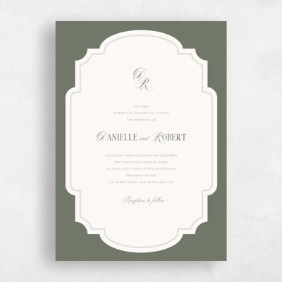 Dark Sage, Green Wedding Invitation - Marisol Portrait