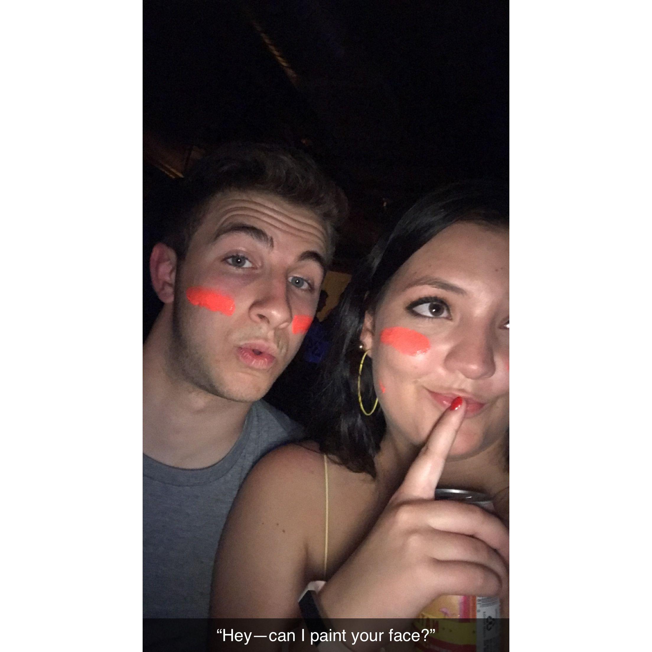 2019: Full circle moment when we got to celebrate our first time meeting at our "Senior Sizzle" by painting each others faces 🧡