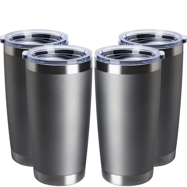 TDYDDYU 4 pack 20 OZ Double Wall Stainless Steel Vacuum Insulated Tumbler Coffee Travel Mug With Lid, Durable Powder Coated Insulated Coffee Cup for Cold & Hot Drinks (Gray, 4 pack)