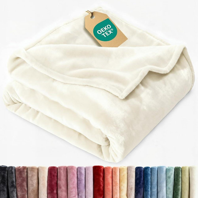 Ultra Soft Fleece Blanket Queen Size - Flannel Fleece Luxury Queen Blanket - Lightweight for Couch Bed Chair - Thick, Warm and Breathable - All Season Cozy Fuzzy, Anti-Static Microplush Bedding, Ivory