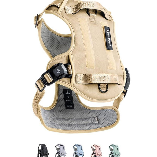 2026 New Edition, Fei & Eve MagEase Dog Harness - Instant Magnetic Buckle | 3-Point No-Pull Control | Heavy-Duty 900D Nylon | Dual Safety Handles | Breathable Mesh | Adjustable Fit | Large,Champagne