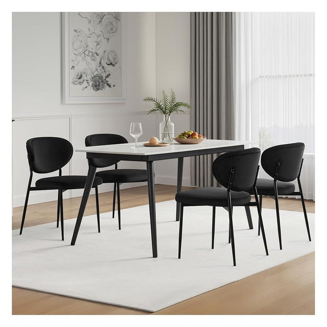 STOOLINK Black Dining Chairs Set of 4 Velvet Upholstered Kitchen & Dining Room Chairs Modern Crescent-Shaped Backrest Accent Side Chairs with Swivel Leveling Feet for Restaurant/Dining Table/Home