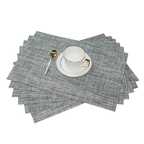GIVERARE Placemats Set of 6, Heat-Resistant Woven Vinyl Placemat, Non-Slip Washable PVC Table Mat, Easy to Clean Premium Plastic Table Mats at for Dining Table, Kitchen Table (Smoky Gray)