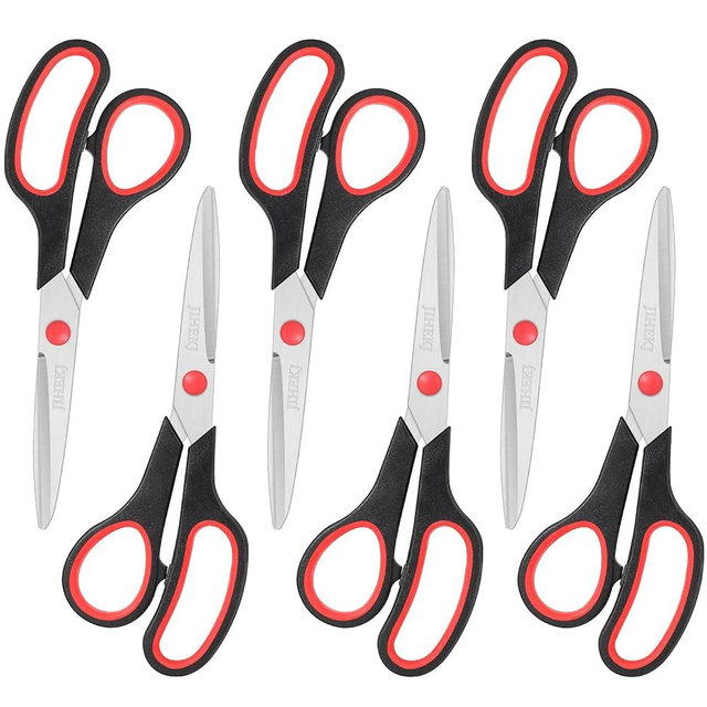 Scissors Bulk black 6-Pack, All Purpose Scissors Stainless Steel Sharp Scissors for Office Home General Use Craft Supplies, High/Middle School Classroom Class Older Kids Scissor Set, Right/Left