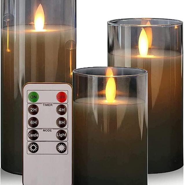 Led Flameless Candles Premium Black Glass with Remote Control Battery Operated Flickering Warm Light LED Pillar Candles Real Wax Wick 3 Pack D 3" H 4" 5" 6" Home Decor Premium Black