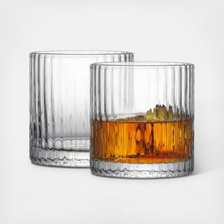 Elle Fluted Double Old Fashion Whiskey Glass, Set of 2