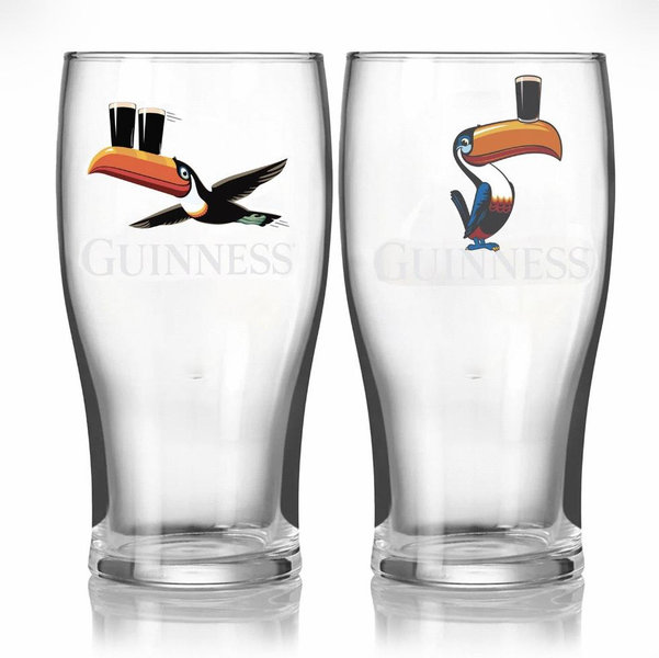 Guinness Gilroy 20oz Toucan & Flying Toucan Beer Glass Set – 2 Pack | Official Merchandise | Irish Pub | Collector Barware