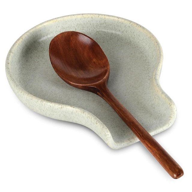 Spoon Rest - HAPPY KIT Frosted White Spoon Rest for Stove Top for Cooking Spoons Spatula Kitchen Decor Ceramic Spoon Holder for Kitchen Counter with Gift Box Ready