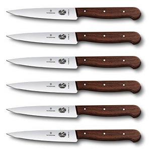 Victorinox 4-3/4-Inch Straight-Edge Pointed-Tip Steak Knife, Set of 6, Rosewood Handles