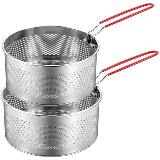 Pasta Strainer Set of 2, Stainless Steel Noodle strainer with Removable Handle Metal Pasta Strainer Basket Deep Fryer Basket, Kitchen Colander for Washing Draining Deep-frying Boiling Steaming