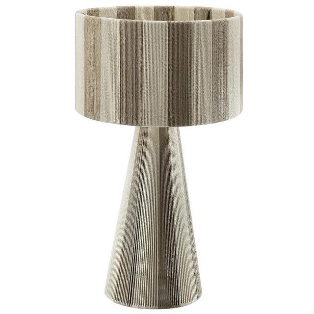 Modway Renae Vintage Modern Cotton Thread Table Lamp in Cobblestone - Unique Retro Boho Accent Lamp with Metal Base and Evenly Spaced Striped Design