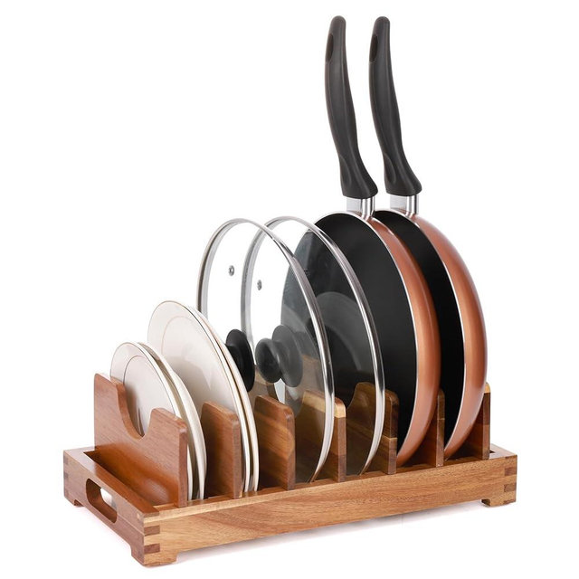 Acacia Pot Lid Organizer Under Cabinet - Pots & Pans Organizer, Frying Pan & Baking Sheet Holder