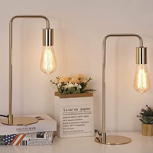 HAITRAL Industrial Table Lamps Set of 2 - Modern Bedside Lamps for Night Table, Bedroom, Office, Dorm, Gold (Without Bulb)