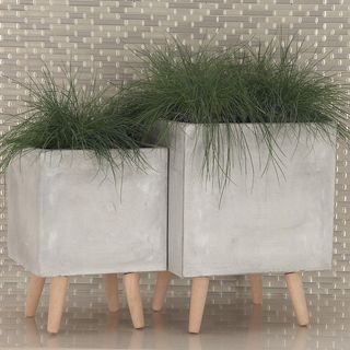 2-Piece Square Clay Contemporary Planter