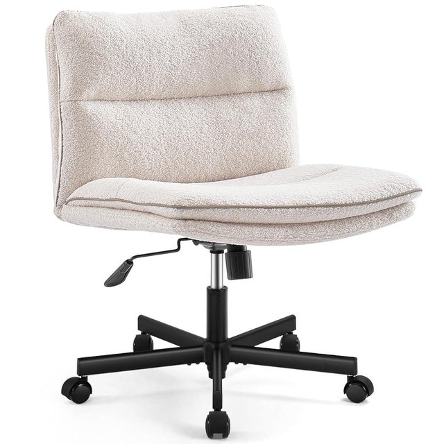 EMIAH Armless Office Desk Chairs with Wheels Faux Fur Vanity Mid-Back Ergonomic Home Computer Comfortable Adjustable Swivel Plush Task Chair with Thickened Cushion
