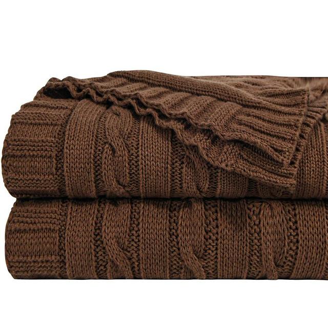 NTBAY 100% Pure Cotton Cable Knit Throw Blanket, Super Soft Warm 51x67 Knitted Throw Blanket for Couch, Sofa, Chair, Bed - Extra Cozy, Machine Washable, Comfortable Home Decor, Brown