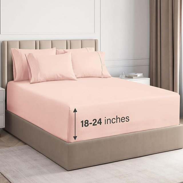 Extra Deep King 6 Piece Bedding Sheet Set - Breathable & Cooling - Hotel Luxury Bed Sheets Set - Easy Fit - Soft, Wrinkle Free & Comfy Lavender Pink Bedding Sheets - Extra Deep Pockets Bed Sheet Set