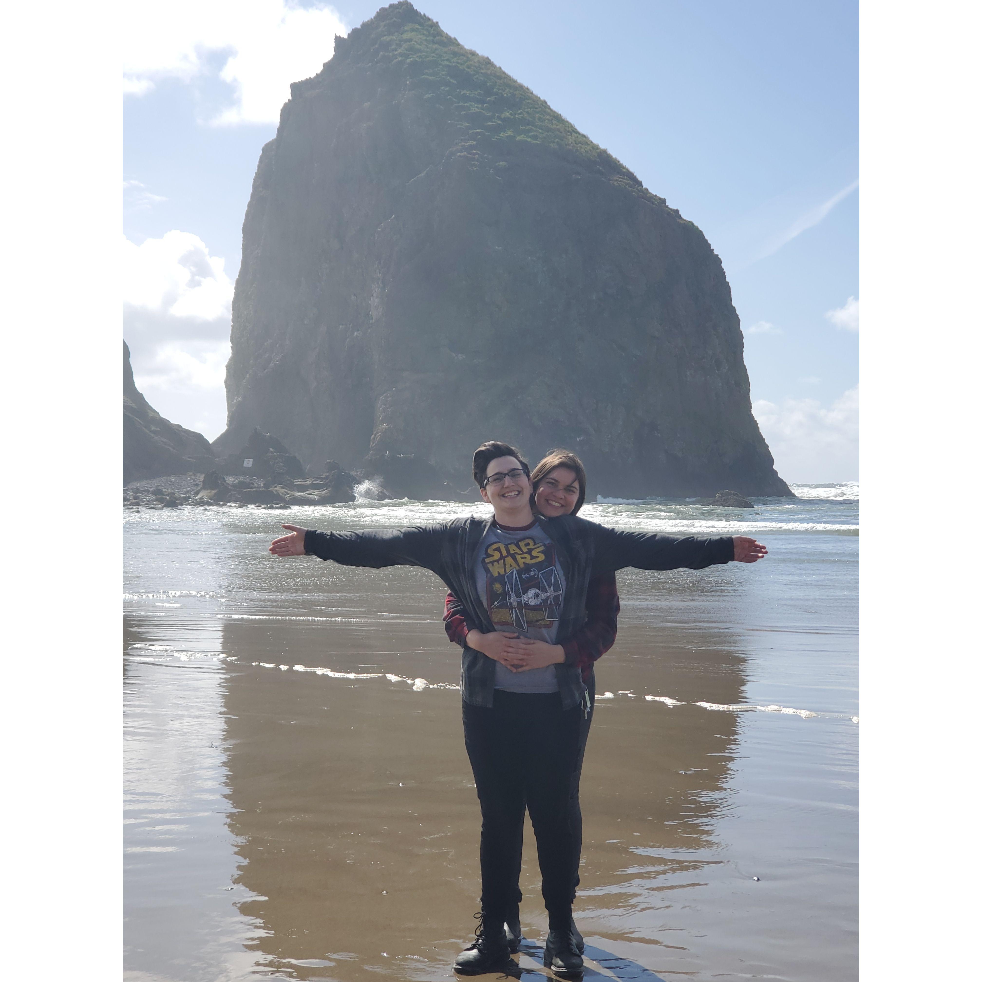 Practicing our best Rose and Jack at Cannon Beach. Spring 2021