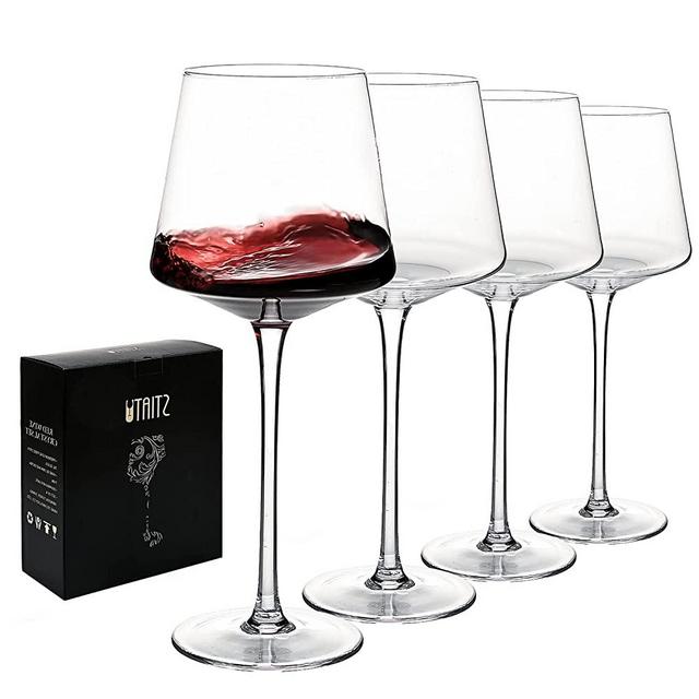 Stiatu Wine Glasses,Bordeaux Crystal Glass,Hand Blown, Premium Clear Lead-Free Glass,Suitable for White and Red Wine,Great Gift for Mother's/ Father's Day,18Ounces,Monogramed Box (Pack of 4)