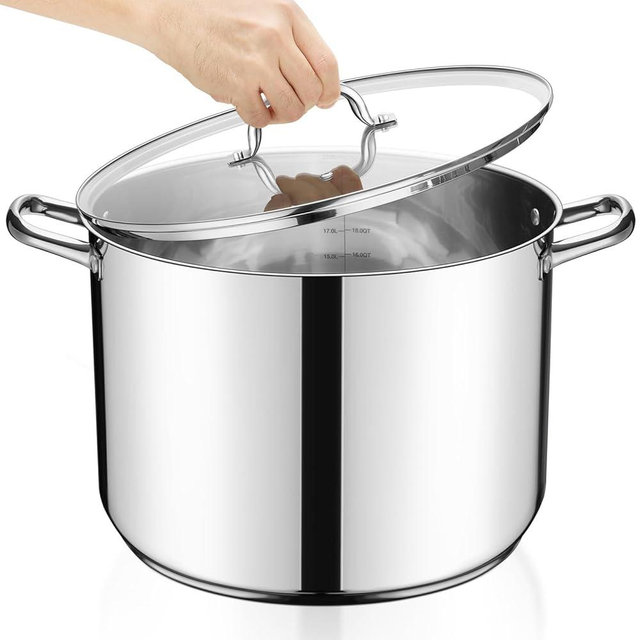 E-far 24-Quart Large Stock Pot, Stainless Steel Stockpot with Lid for Boiling Cooking Soup Stew Canning, Heavy Duty Tri-Ply Bottom Works w/Induction, Commercial Grade & Dishwasher Safe