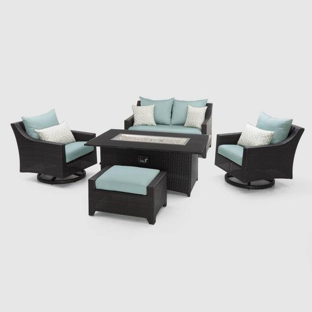 Deco 5pc Loveseat & Motion Club Fire Seating Set Spa Blue - RST Brands