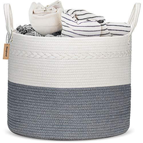 COSYLAND XXL Cotton Rope Basket 17"x 17"x15" Baby Laundry Woven Storage Hamper Baskets Blanket Toys Towels Nursery Bin with Handle