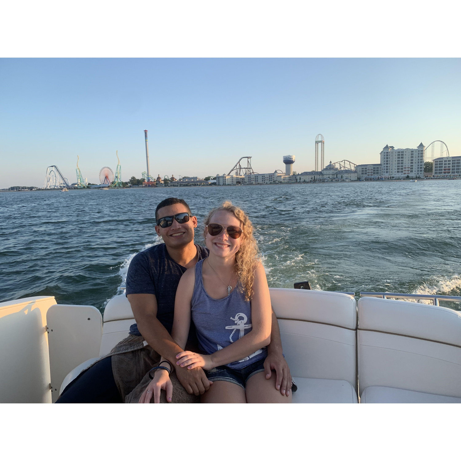 Us in one of our favorite places. On a boat on Lake Erie
