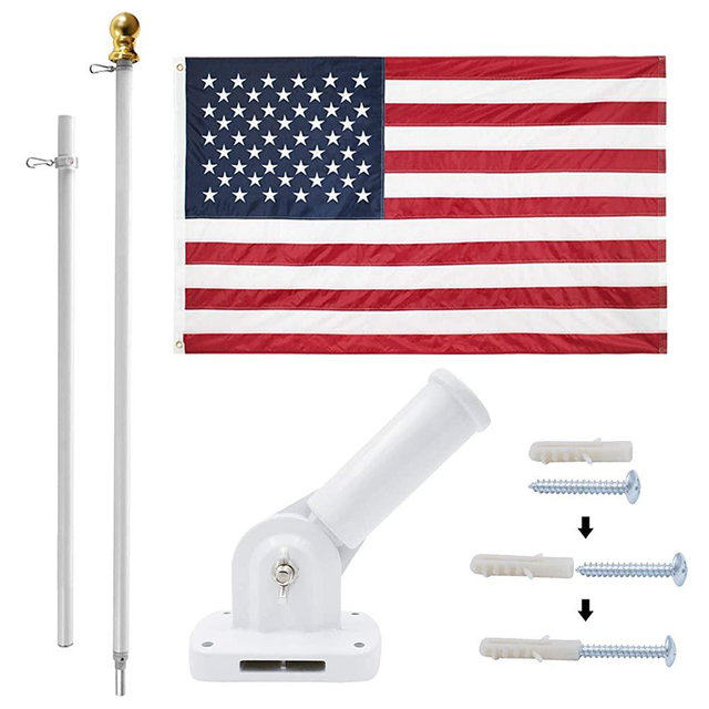 Jetlifee 3x5 Ft American Flag Pole Kit – Including US Flag with Embroidered Stars Sewn Stripes, 6 Ft No Tangle Flagpole Aluminum White, Adjustable Pole Bracket Heavy Duty Aluminum Wind Resistant