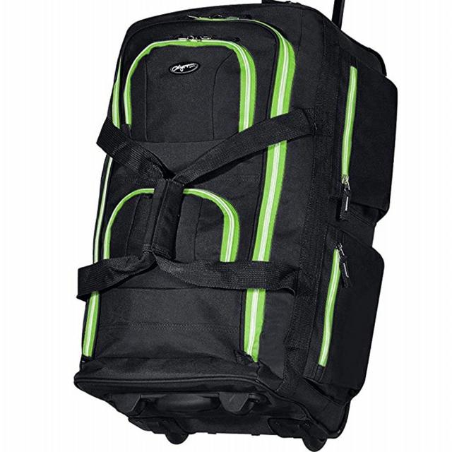 8 Pocket Rolling Duffel Bag - 22” Black / Lime