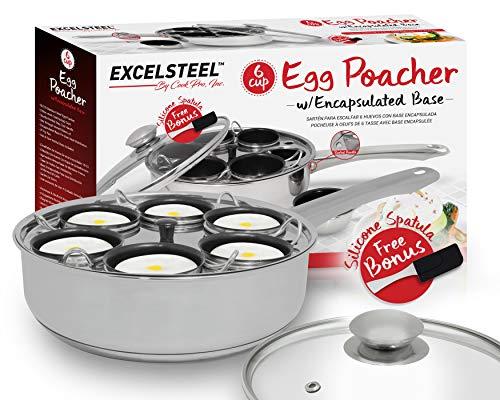 ExcelSteel 522 Non Stick Easy Use Rust Resistant Home Kitchen Breakfast Brunch Induction Cooktop Egg Poacher, 6 Cup, Stainless Steel